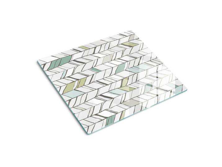Tulup Glasplatte 60x52 cm Fischgrätenmuster, Grün, Glas, 60x0.4x52 cm, Küchen, Küchenelektrogeräte, Herde, Herdabdeckplatten