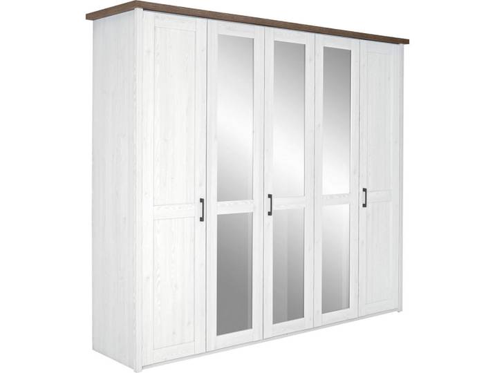 Carryhome Drehtürenschrank, Weiß, Trüffeleiche, Glas, 6 Fächer, 241x212x62 cm, Beimöbel erhältlich, Schlafzimmer, Kleiderschränke, Kleiderschränke mit Spiegel
