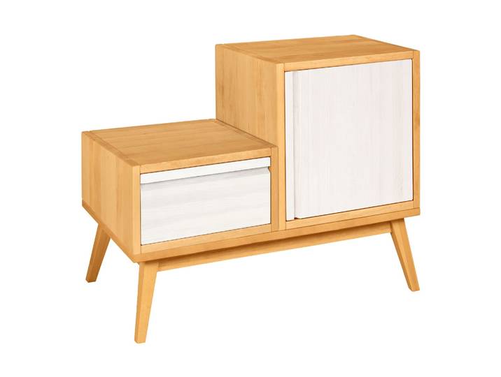 Naturwohnen Retro Kommode aus Massivholz Erle & Kiefer Enthalten: 1x Laura Retrosockel, 1x Laura Regalwürfel mit Schublade, 1x Laura Regalwürfel +Tür