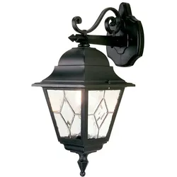 Außenleuchte Wandlampe ALU-Druckguss Glas Schwarz H 45 cm E27 IP43 Antik Laterne
