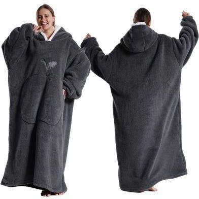 Uplifted Finds Extra Long Wearable Hooded Blanket With Sleeves Cozy Flannel Winter Throw black
