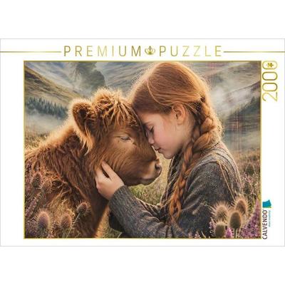 CALVENDO Puzzle Heimat der sanften Herzen. Schottisches Mädchen & Highland-Kälbchen | 2000 Teile Lege-Größe 90x67cm Foto-Puzzle für glückliche Stunden