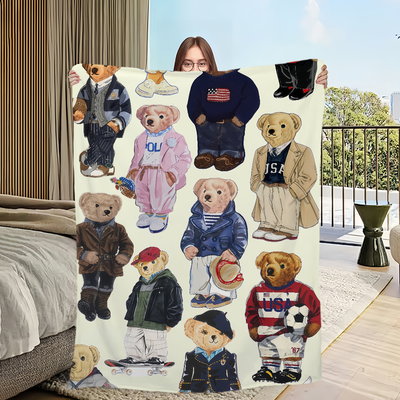 Shop Station Cute Bear Cartoon Flannel Blanket Soft Plush Throw For Sofa, Bed, Travel & Cozy Home Decor h 29.53 39.37 In