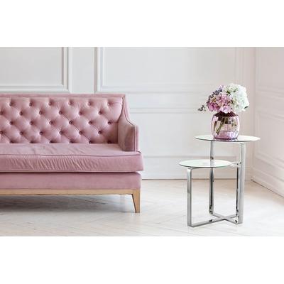 Beistelltisch KAYOOM "Catrice 125, Ausgefallenes Gestell aus stabilem Edelstahl", silber, B:59cm H:60cm T:59cm, Tischplatte:100% Glas / Gestell:Edelstahl, Tische, Beistelltisch, ausgefallenes Gestelldesign aus Edelstahl, zwei Ablageflächen