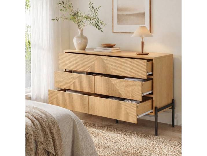 Buffet bas - ZEVKOR - Buffet Bas 6 Tiroirs - MDF - Pieds métal - Structure géométrique