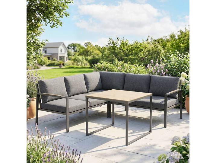 Outsunny Salon Jardin 3pcs 5 Places Canapés+Coussins Table Gris Foncé