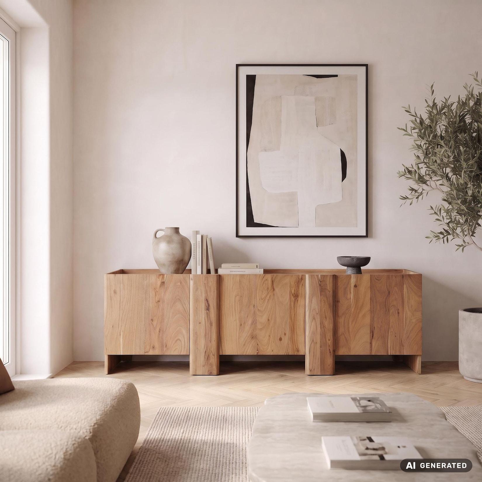 Sideboard Akazie Massivholz 165cm Anrichte Kommode 3 Türen Holzkommode Handmade
