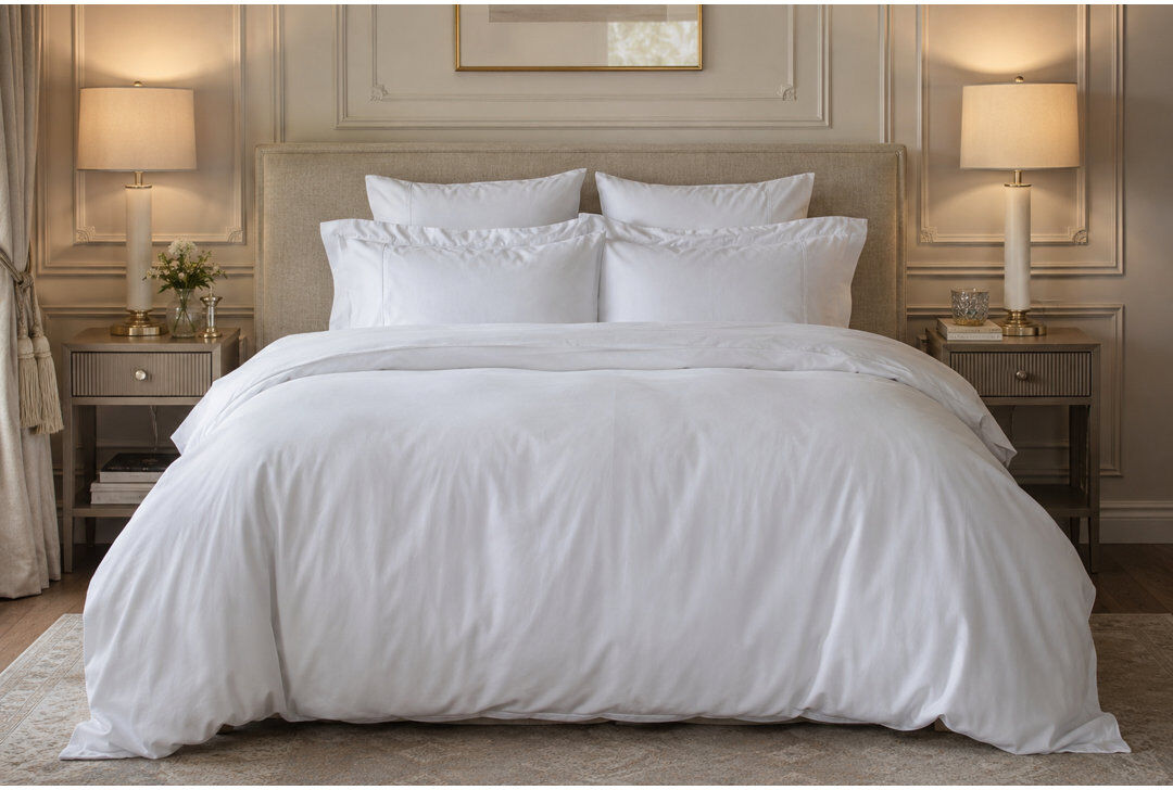 Belledorm 600TC 100% Egyptian Cotton Duvet Set Cotton Solid Colour Duvet Cover Set White Single