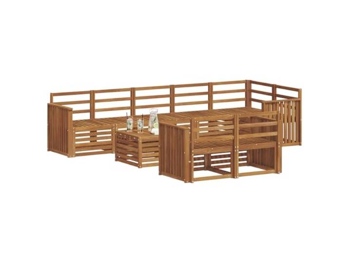 KTHLBRH 9-teiliges Sofaset aus natürlichem Akazienholz Modular, Lattenrost-Design, einfache Wartung, Verwendung im Freien, Tisch inklusive