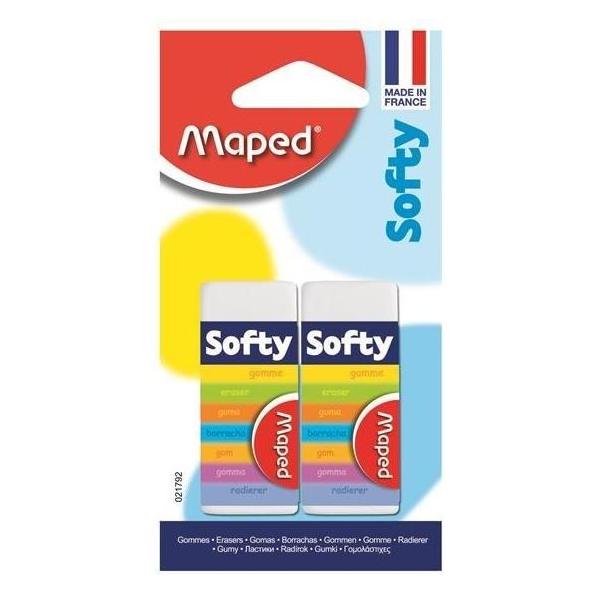 Maped Radierer Softy, Plastik, 23,2 x 12,6 x 56 mm, 2 Stück in Blisterverpackung (021792)