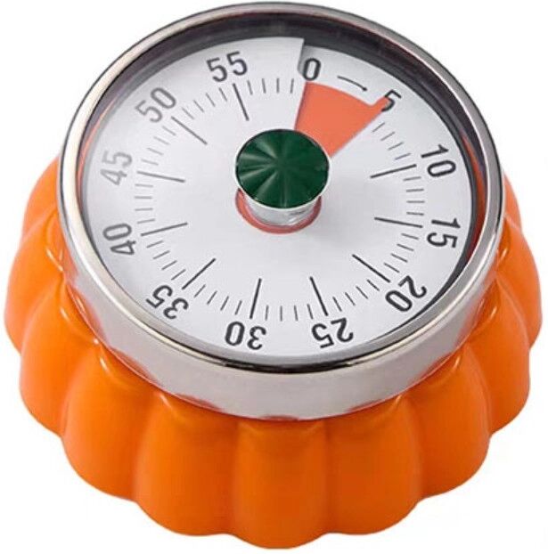 INF Kürbis mechanischer Küchentimer - Edelstahl 60-Minuten Aufzieh-Countdown mit magnetischer Basis, batteriefrei Orange