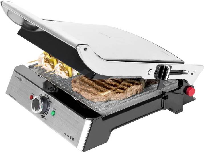 Cecotec Rock'n Grill Pro - Grill électrique\, revêtement en pierre Rockstone\, plaques amovibles et réversibles