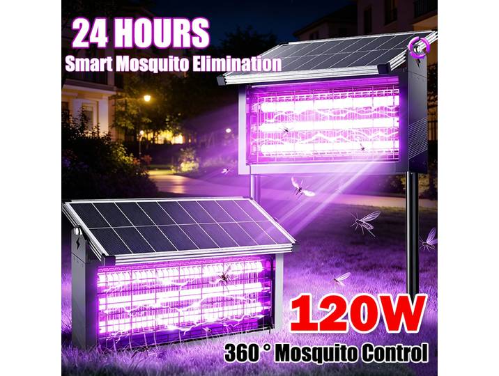Lampe Solaire Anti-Moustiques Haute Puissance Professionnelle Extérieure Étanche Piège à Mouches pour Ferme Jardin Verger Patio