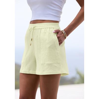 Strandshorts VIVANCE BY LASCANA "mit luftig-leichtem Bein", Damen, Gr. 40, N-Gr, limone, Web, Obermaterial: 100% Baumwolle, Strukturmuster, unifarben, figurumspielend kurz, Hosen Strandshorts, aus Strukturware, leichte Sommershorts, Strandshorts,...