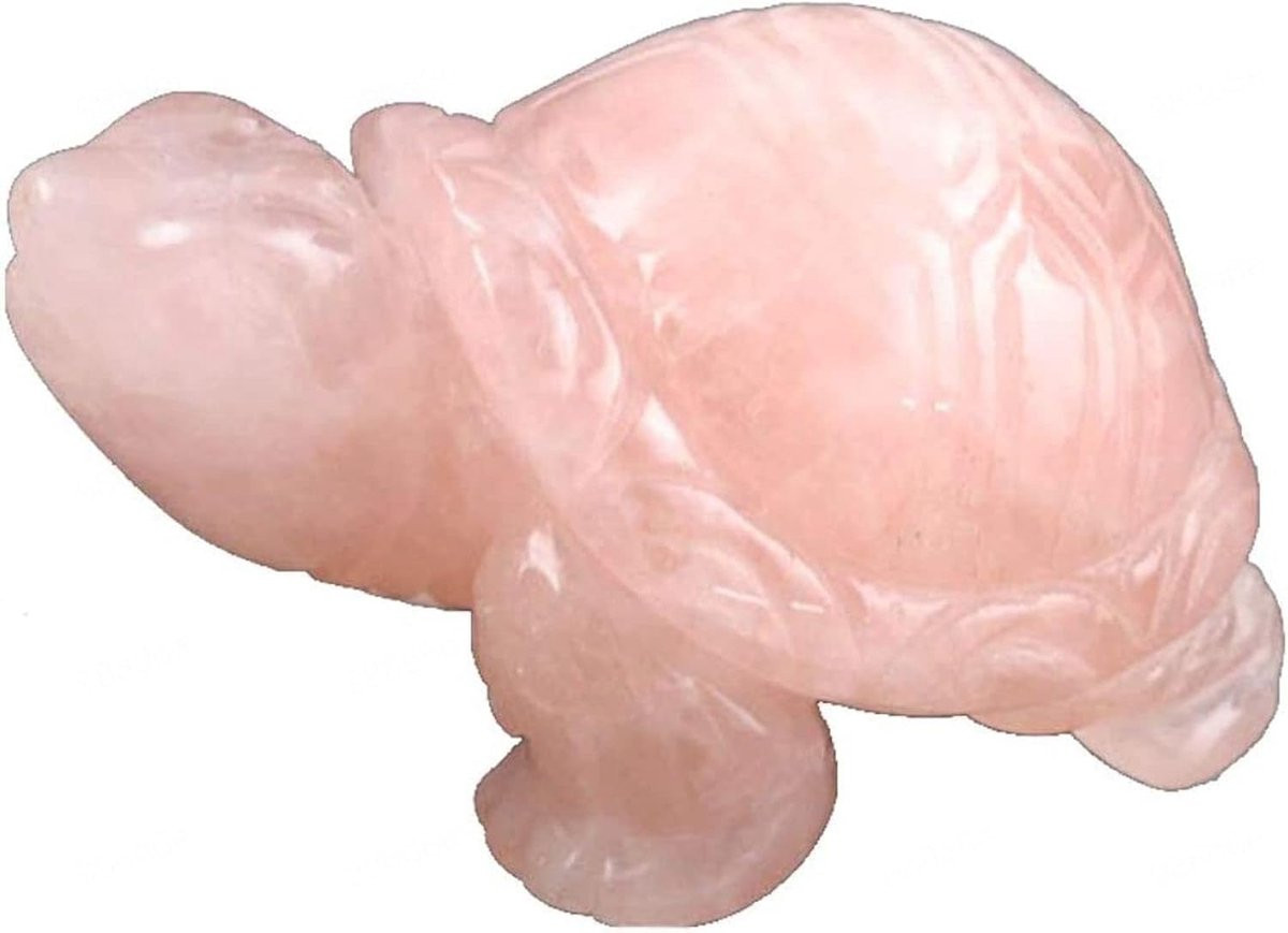 Handgesneden Kristallen Schildpad Beeldje - Roze Edelsteen - Gelukssymbool voor Decoratie