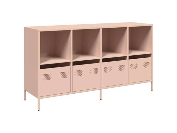 LASWWQMRF Sideboard Rosa 135x39x73,5 cm Kommode aus Kaltgewalztem Stahl Moderne Anrichte in Rosa mit 4 Schubladen und 4 Fächern für Wohnzimmer, pflegeleichter Beistellschrank aus Metall.