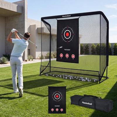 Haokelball 10x7.5x6FT Golf Practice Net with Target Cloth, Heavy Duty Driving Net for Backyard Garage Training
