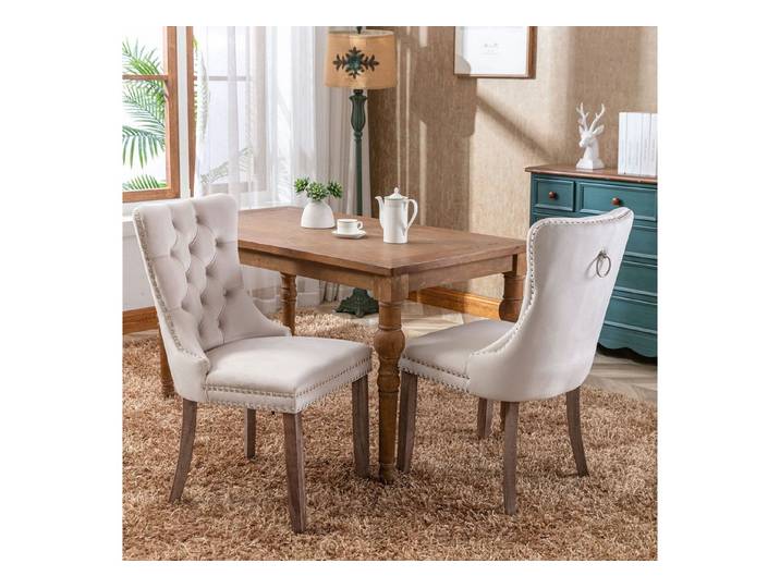 IDEASY Esszimmerstuhl Samt-Esszimmerstuhl Set 2er Massivholz Nieten modern Küche Wohnzimmer