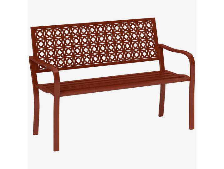 Outsunny Gartenbank 2-Sitzer, Rot, Metall, 63x85x127 cm, Gartenmöbel, Gartenbänke