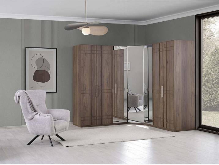 Xlmoebel Eckschrank Eckschrank in Braun mit Holzoptik und Spiegeltüren (1-St., Eckschrank) Hergestellt in Europa