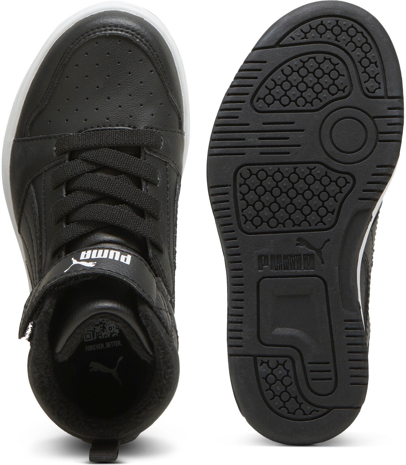 Winterboots PUMA "REBOUND V6 MID WTR AC+ PS", Jungen, Gr. 28, Textil, schwarz-weiss (puma schwarz, puma weiß), Synthetik, Schuhe Winterboots, Winterschuhe, Sneakerboots, gefüttert puma schwarz, puma weiß 28, Textil