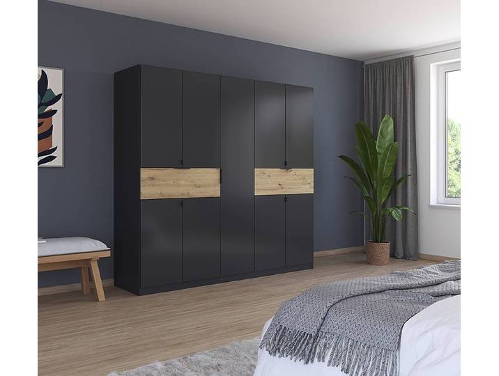 Armoire Ticao équipée de Softclose 226cm Gris/Gris métallisé/Imitation chêne Artisan