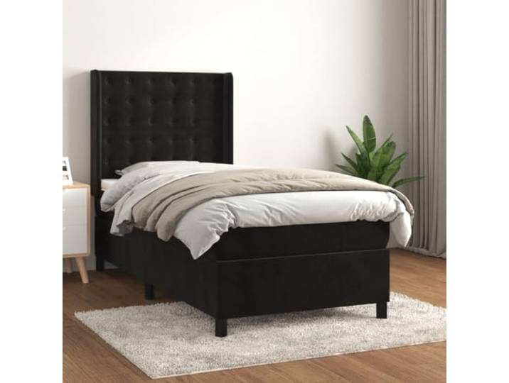 RJPLMFV Komplettes Bett, Velours, 90 x 190 cm, mit Lattenrost und Matratze, Schwarz