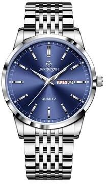 Uplift Essentials Luxury Stainless Steel Watch Waterproof Luminous Business Quartz Timepiece silver Blue
