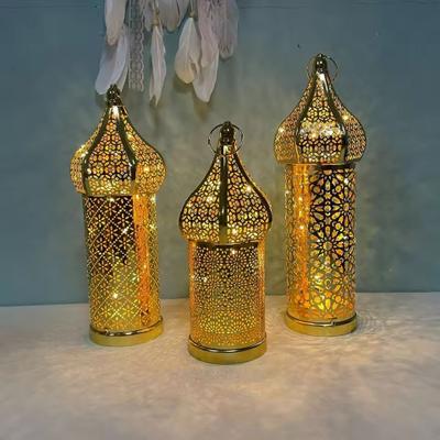 Uplift Essentials Moroccan Golden Hollow Iron LED Lantern l