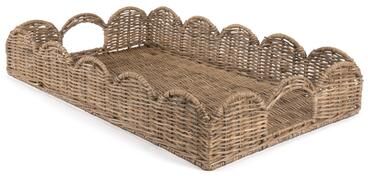 "happimess Scalloped 21.5"" Southwestern Cottage Hand-Woven Rattan Tray with Handles, Natural"