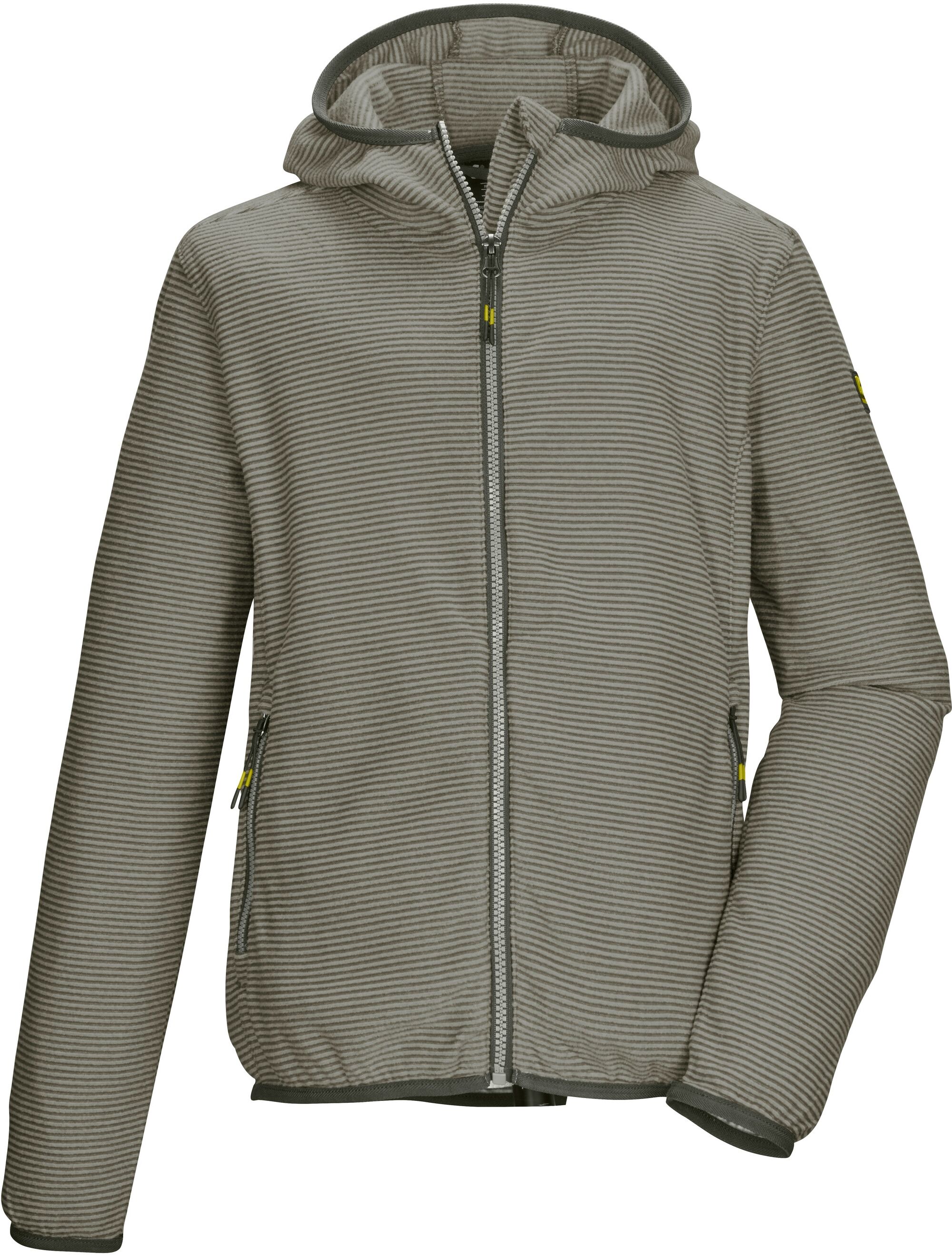 Fleecejacke KILLTEC "KOW 246 BYS FLC JCKT", Jungen, Gr. 164, grau (olivgrün), Obermaterial: 100% Polyester, Jacken Fleecejacke, Gestreifte Kinder Fleecejacke mit Kapuze, Kinnschutz und Taschen olivgrün 164