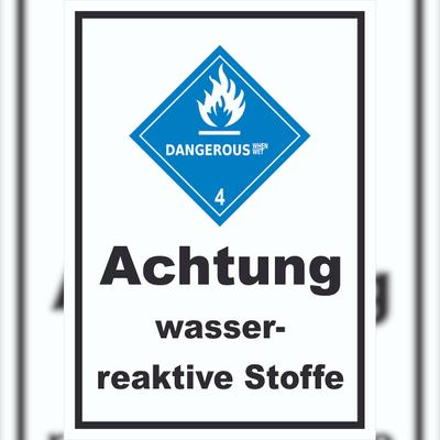 HB-Druck Schild wasserreaktive Stoffe Dangerous when wet hochkant A6 Rückseite selbstklebend