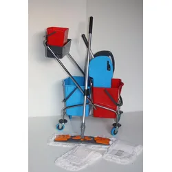 CleanSV® Wischset üc chrom Laschenmop 50 cm Profi Lamohalter, Ablage + 5 L- Eimer, Reinigungswagen 2 x 18 Liter Eimer, Presse, Deichsel, 1 Laschenmop