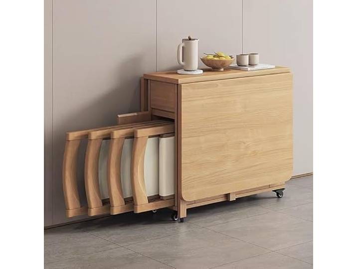 JBKNAN Klappbares Esstisch-Set,verstellbare Holztische Mit 2 Schubladen Und 4 Rädern,Leicht Zu Bewegender Klappbarer Esstisch,ideal for Das Esszimmer Zu Hause