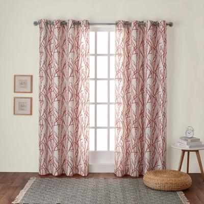 ATI Home Branches Linen Blend Grommet Top Curtain Panel Pair