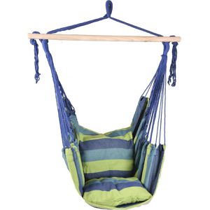 Garden-Pleasure Hängesessel TOBAGO, 507016, bis 120 kg, Indoor, mit Spreizstange, blau-grün gestreifter Stoff, mit 2 Kissen