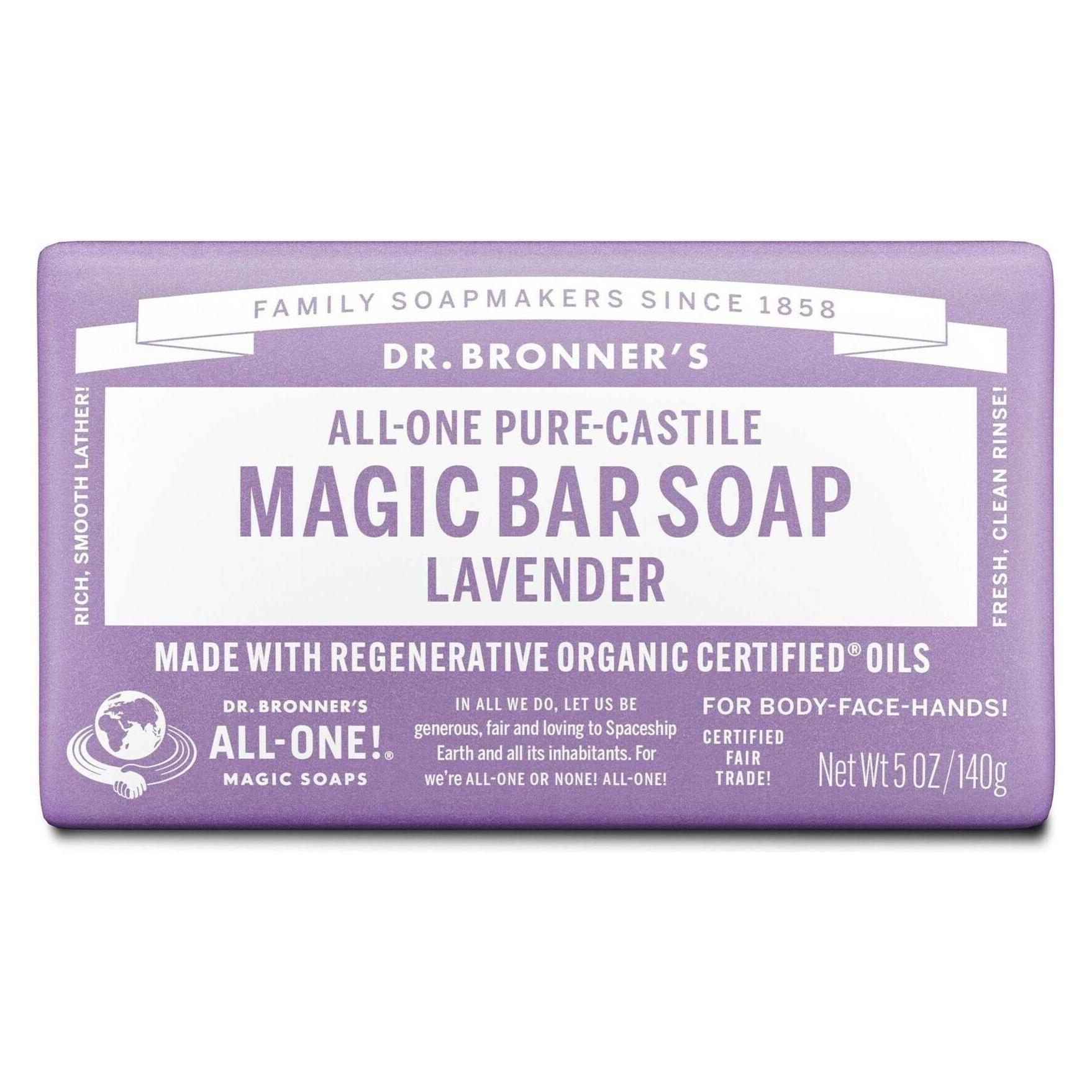 Dr. Bronner's Dr Bronner's Lavender Pure-Castile Bar Soap Made with Organic Oils For Face Body & Hair Fair Trade C (Hartseife, 140 g) (OBLA05-EU)