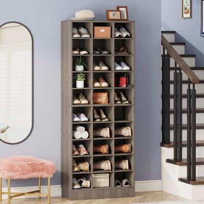rose 70.9 Inches Tall Wood Shoe Storage Cabinet with 30 Cubbies - 10-tier
