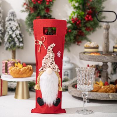 Snug & Styled Festive Christmas Wine Bottle Cover Non Woven Wine Bottle Gift Bag For Holiday Table Decor pink