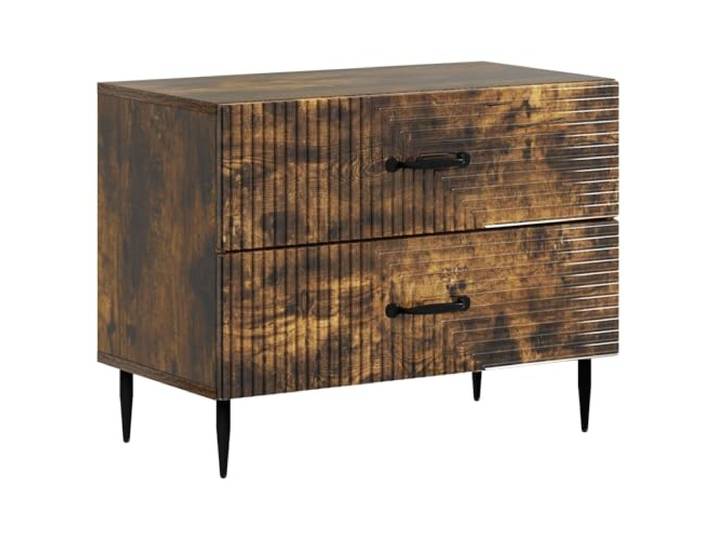 LMTYOENFG Nachttisch mit 2 Schubladen 62x34,5x47,5cm Geräucherte Eiche Zweischübiger Beistelltisch fürs Schlafzimmer mit stabilen Metallbeinen und pflegeleichter Holzwerkstoff-Oberfläche.