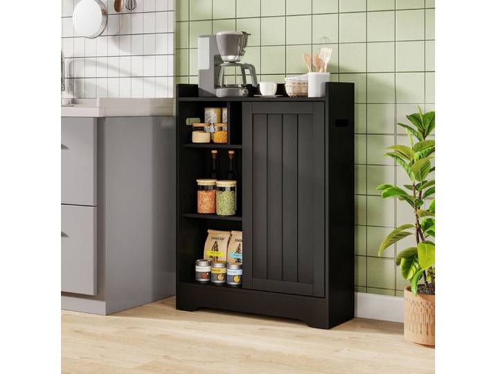 GIANTEX Armoire de Salle de Bain-2 Portes Coulissantes-Étagères Réglables-Meuble de Rangement pour Salon Cuisine-60x20x80cm-Noir