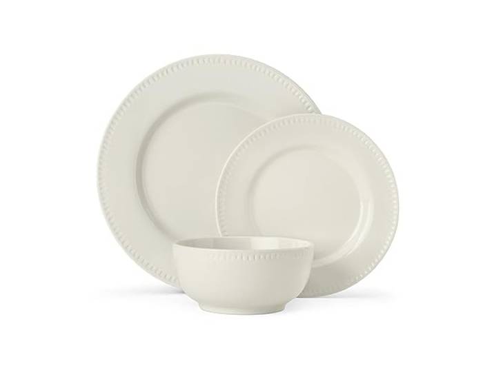 Mikasa Cranborne Service de table en grès crème 12 pièces - Ensemble de vaisselle pour 4 avec assiettes plates\, assiettes d'accompagnement et bols à céréales