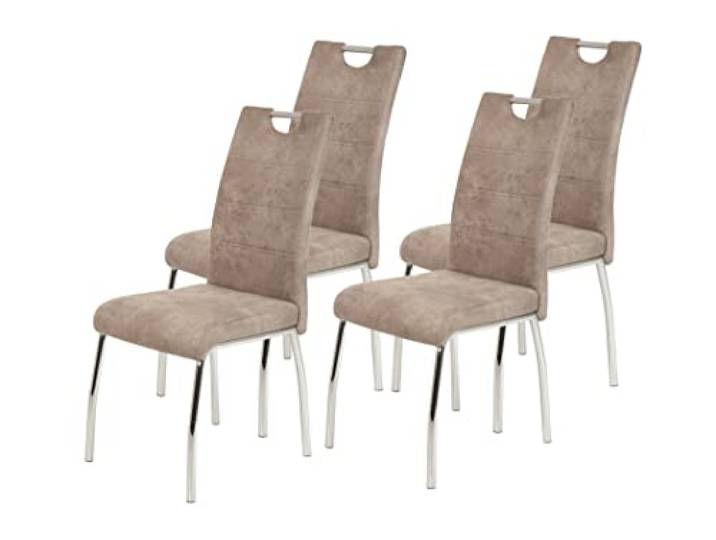Hela Tische, 4er Set Esszimmerstuhl Küchenstuhl Susi, Mikrofaser Vinatge Beige, Metallgestell + Griff Chrom