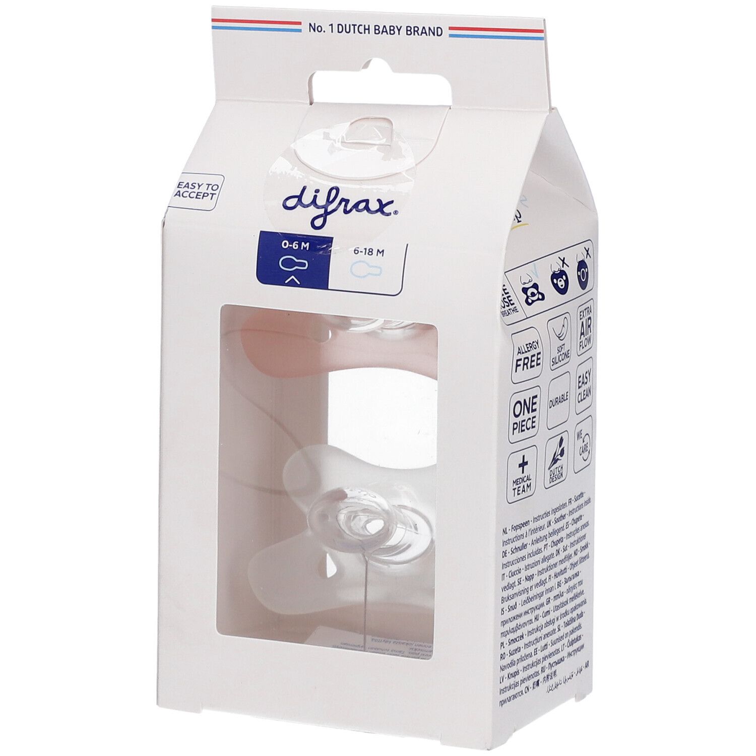 Difrax Siliconen Fopspeen Blossom - White Natural 0-6 Maanden DUO 2 St Schnuller