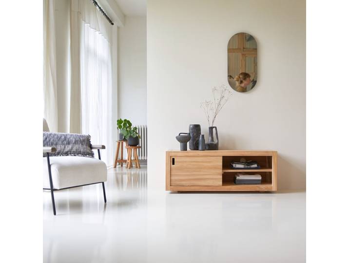 TV Schrank Fernsehschrank Lowboard aus Teakholz im skandinavischen Stil 120 cm - Natur