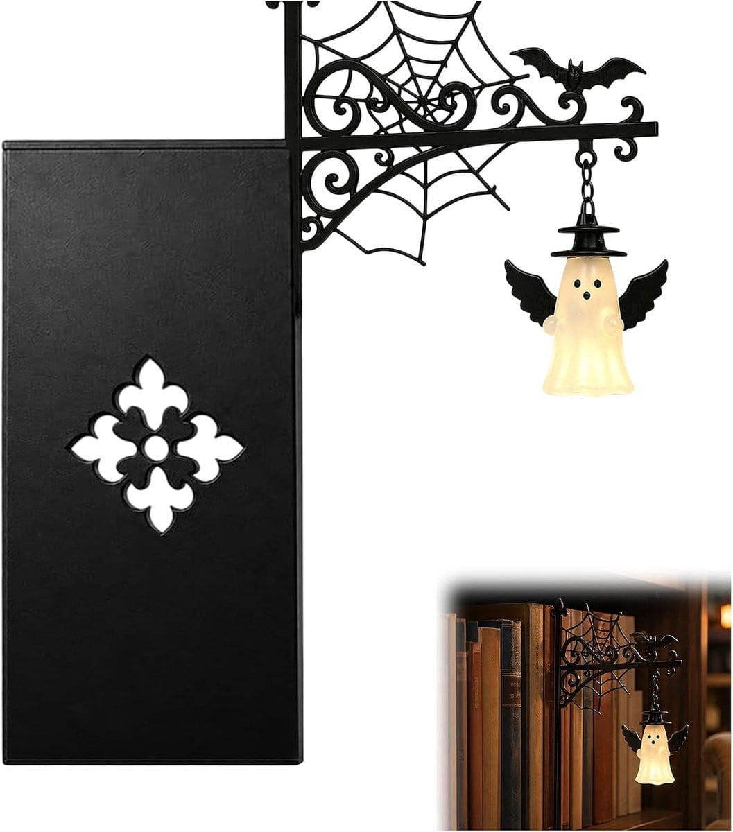 Decoratieve Boekensteun Bibliotheeklantaarn met LED-verlichting - Vintage Metaal - Spookeditie 02