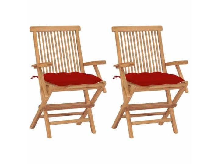 Klappstühle aus Teakholz mit Roten Kissen, 2 Stück, Massivholz Gartenstühle Massivholz Teakholz, faltbar, dick gepolstert, leichtgewichtig, für Terrasse und Innenhof