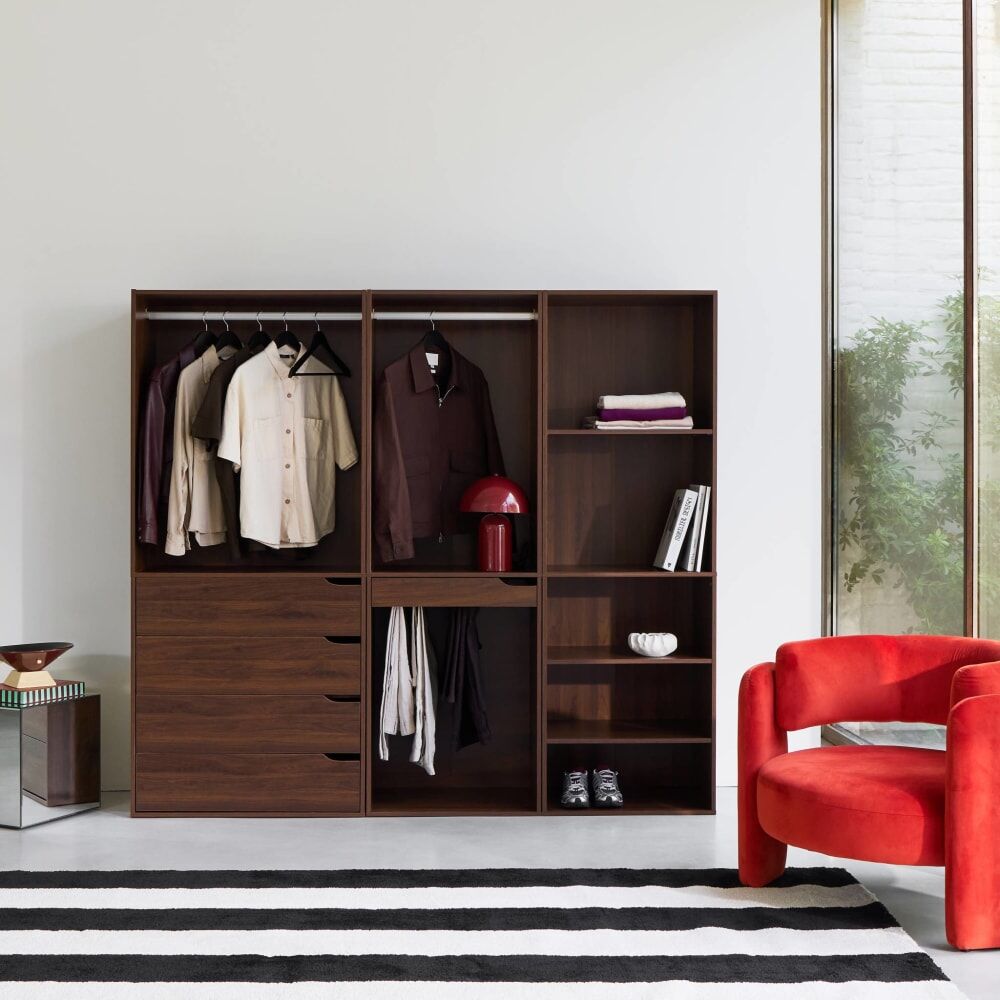 sweeek Vestidor modular de 3 elementos, nogal
