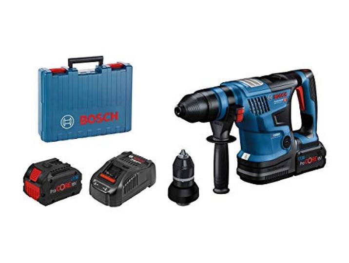 Bosch Professional 18V System perforateur sans-fil BITURBO GBH 18V-34 CF (avec module Bluetooth\, 2 batteries BITURBO de 5\,5 Ah\, chargeur GAL 1880 CV\, coffret de transport)