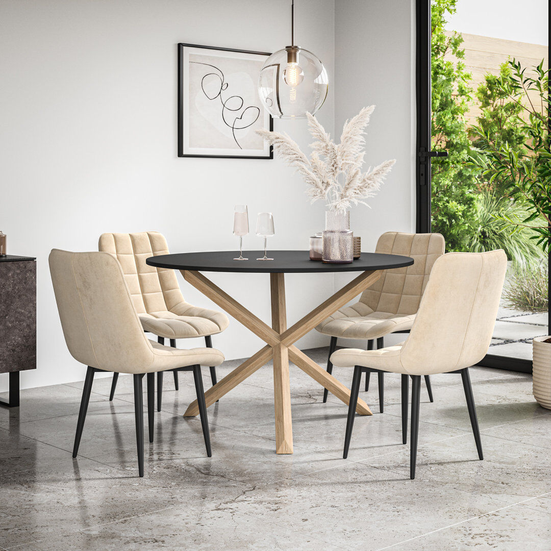 Metro Darcus 120cm Round Dining Table Set with 4 Nova Velvet Chairs Black/Oak/Beige 4